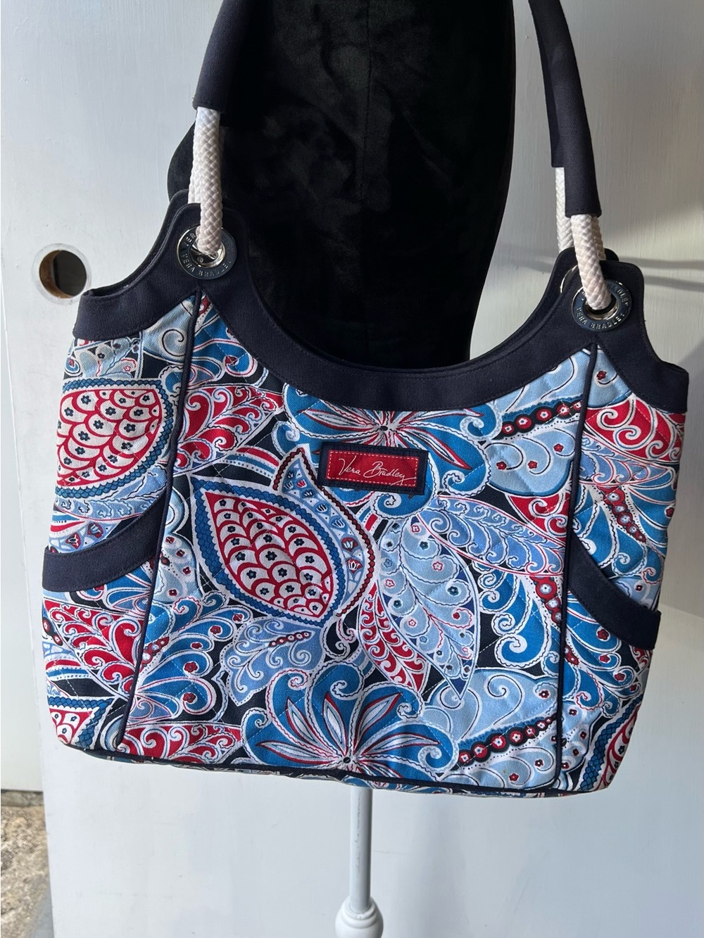 Vera Bradley Navy, Red & Light Blue Paisley Rope-Handle Tote